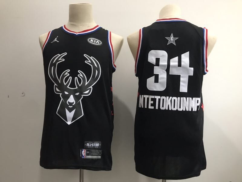 Men Milwaukee Bucks #34 Antetokounmp Black 2019 All Star NBA Jerseys